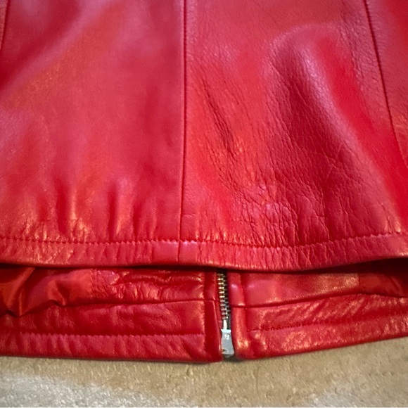 Vintage Red Genuine Leather Zip Front Made in Italy Jacket Size Medium - Picture 8 of 9